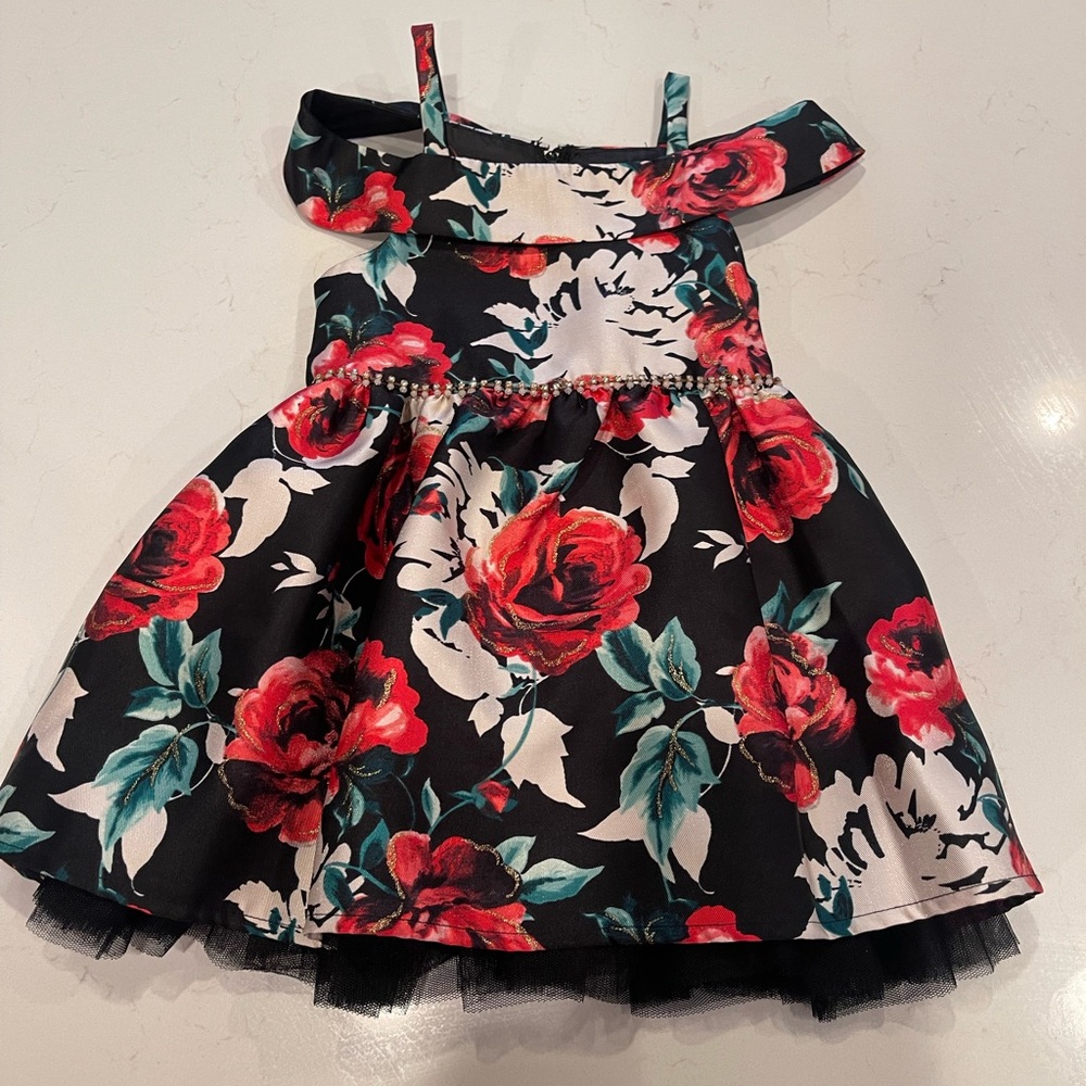 Holiday floral 2T dress black and red. New with tags.